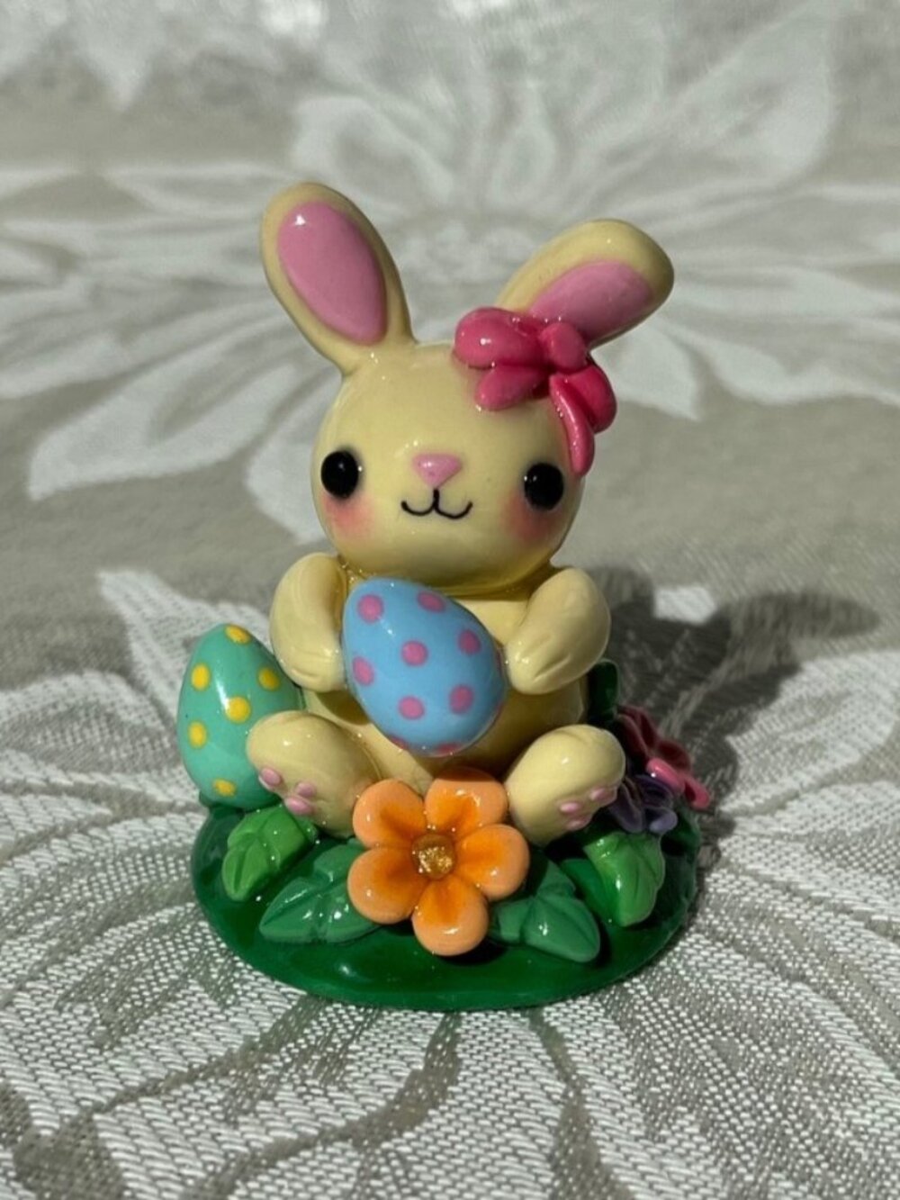 Handmade Easter Bunny Polymer Clay Figurine Sculpture Spring Rabbit Decor